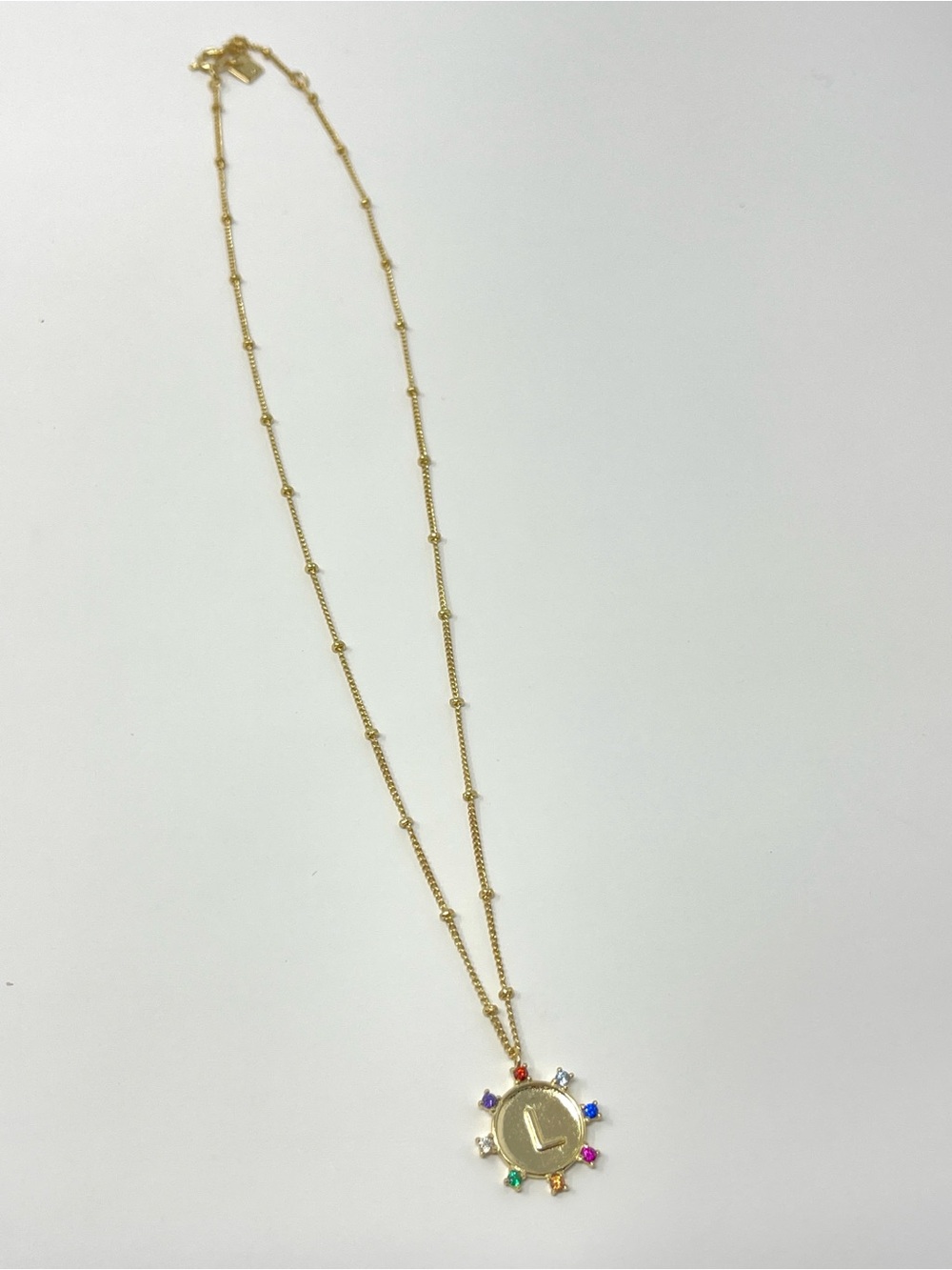 New Anthropologie x CAI Sunburst Stone Initial Necklace L - Picture 2 of 7